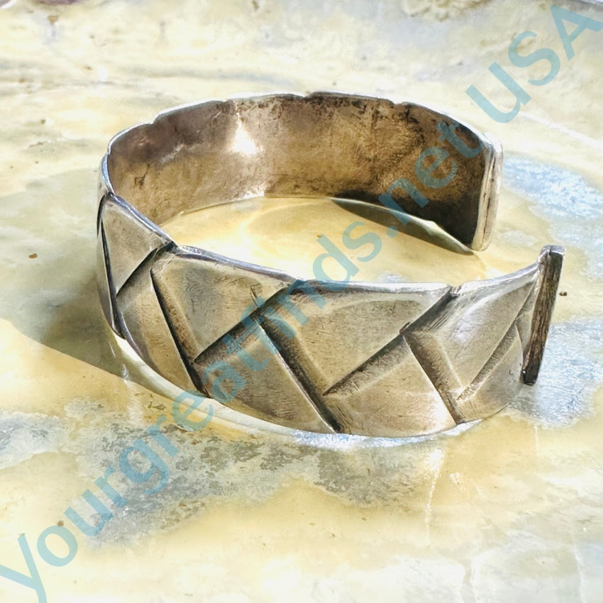 Vintage Weave Etched Sterling Silver Cuff Bracelet