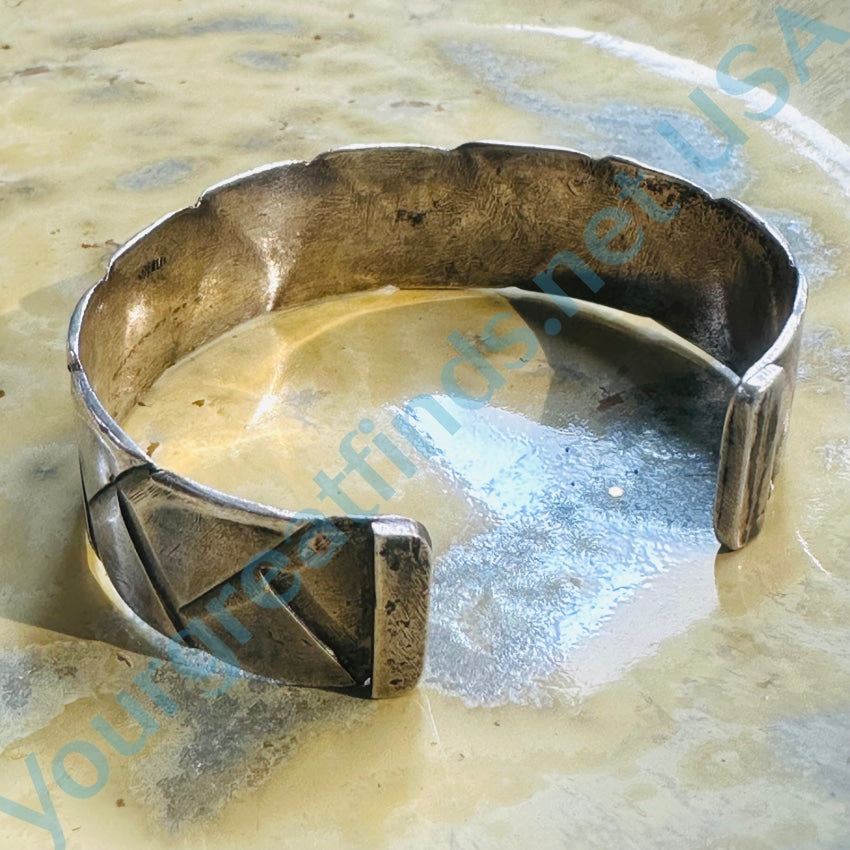 Vintage Weave Etched Sterling Silver Cuff Bracelet