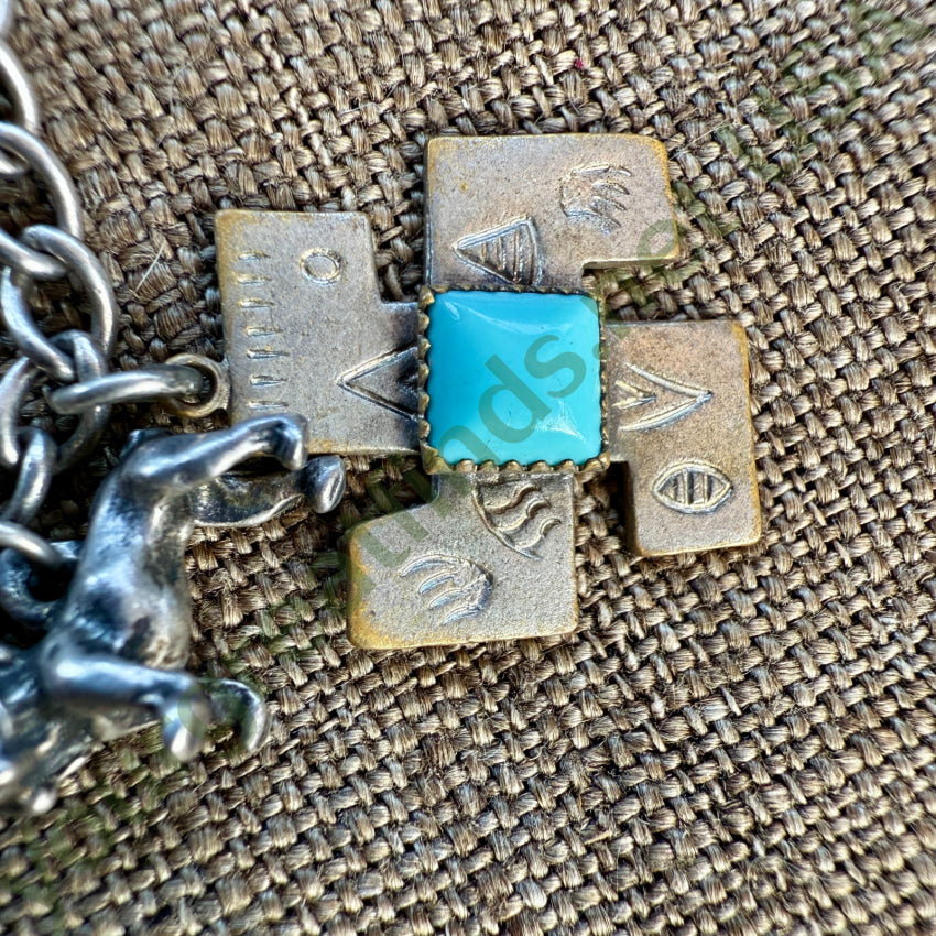 Vintage Western Themed Sterling Silver Charm Bracelet 16 Charms earrings