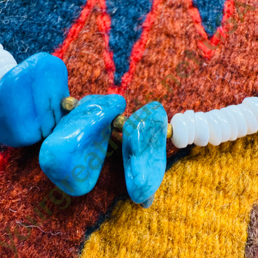 Vintage White Hawaiian Puka Shell & Turquoise Beaded Necklace necklace