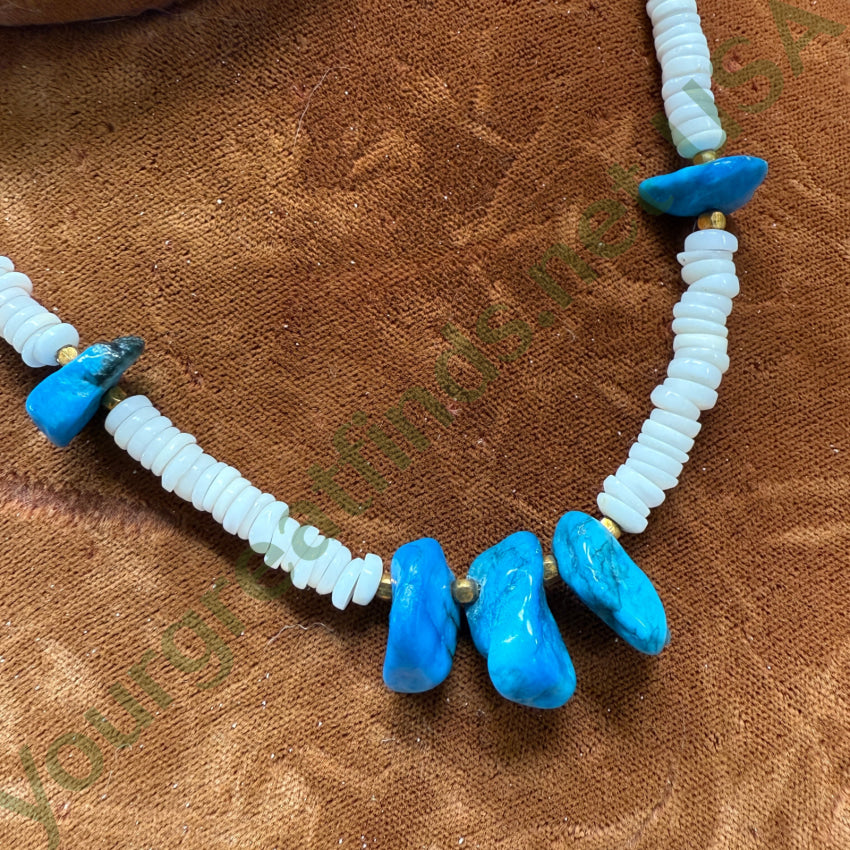 Vintage White Hawaiian Puka Shell & Turquoise Beaded Necklace necklace