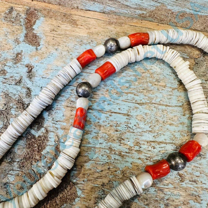 Vintage White Heishi Bead Summer Necklace