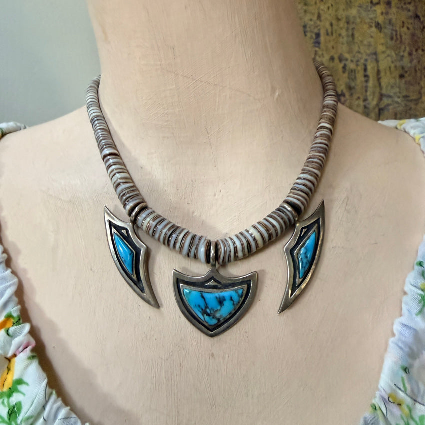 Vintage White Heishi Turquoise & Sterling Silver Navajo Necklace necklace