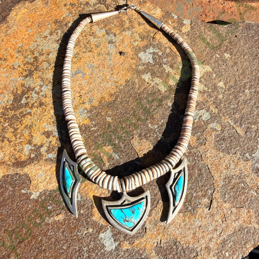 Vintage White Heishi Turquoise & Sterling Silver Navajo Necklace necklace