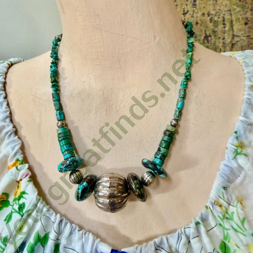 Vintage White Heishi Turquoise & Sterling Silver Navajo Necklace necklace