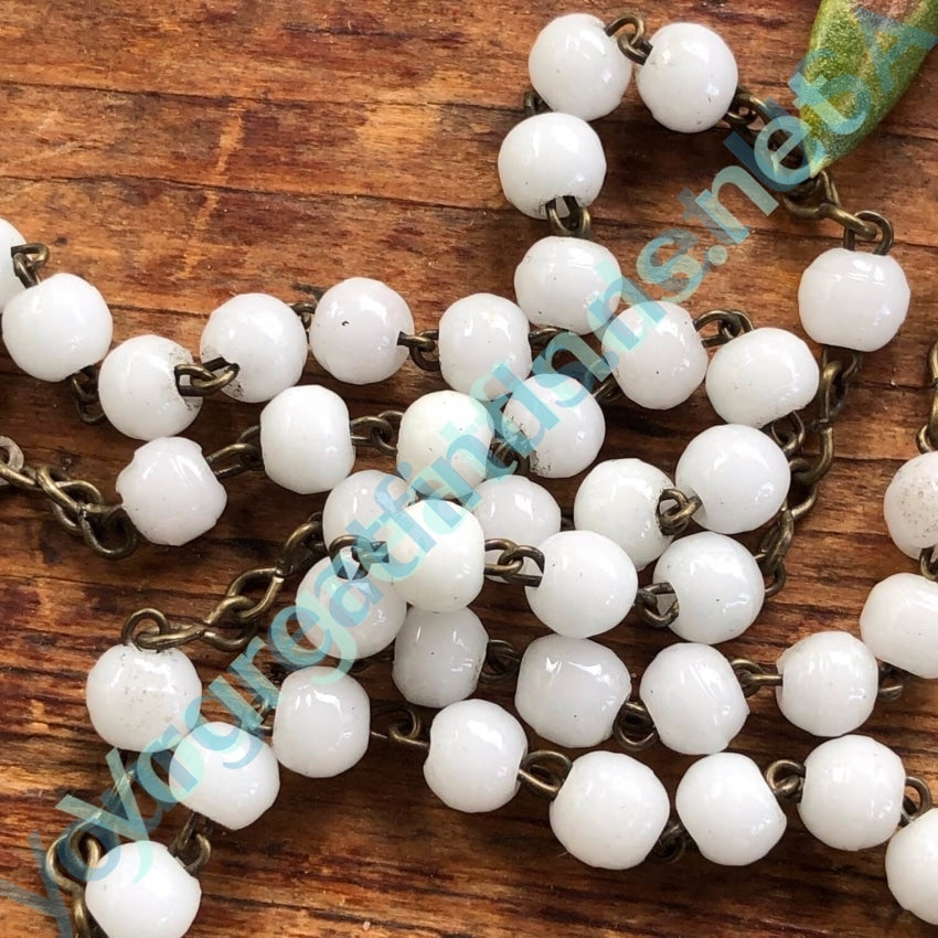 Vintage White Milk Glass Bead Rosary Yourgreatfinds