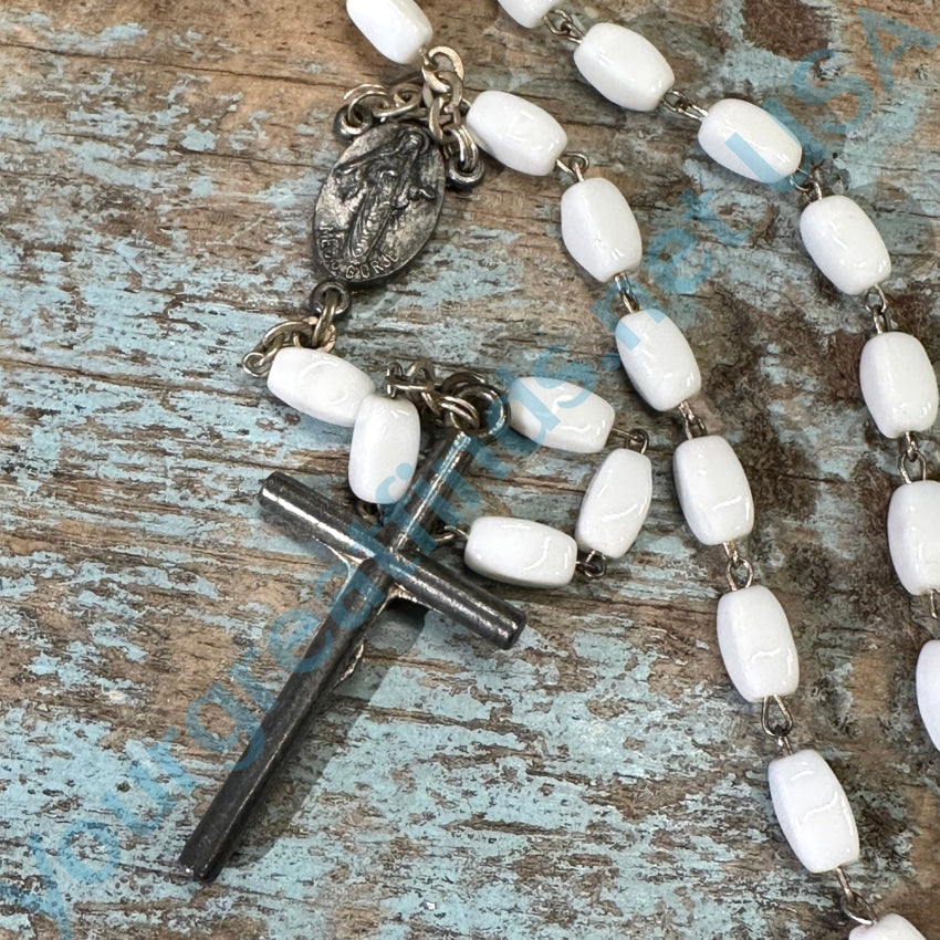 Vintage White Milk Glass Bead Rosary