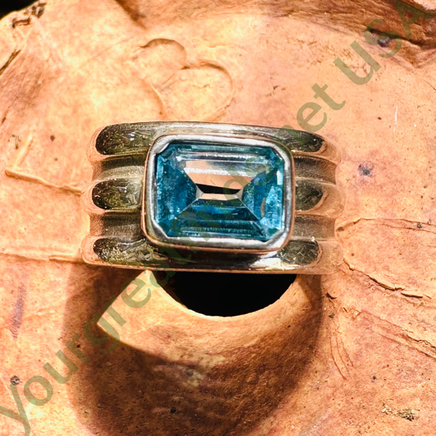 Vintage Wide Sterling Silver Blue Topaz Band Ring Size 6