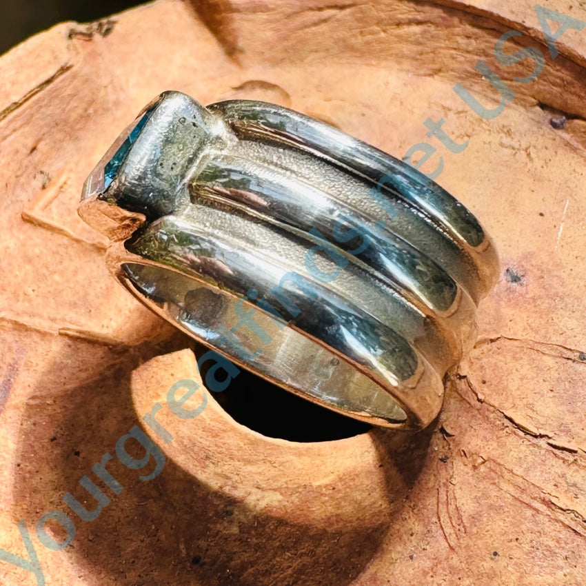 Vintage Wide Sterling Silver Blue Topaz Band Ring Size 6