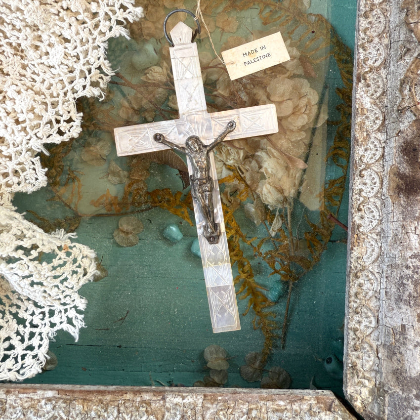 Vintage Wood & Mother of Pearl Crucifix Made in Palestine crucifix