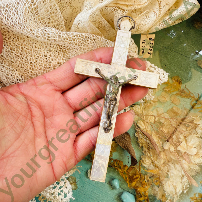 Vintage Wood & Mother of Pearl Crucifix Made in Palestine crucifix