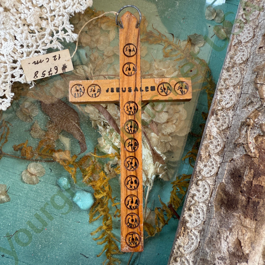Vintage Wood & Mother of Pearl Crucifix Made in Palestine crucifix