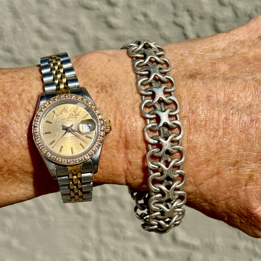 Vintage ’X’ Link Wide Sterling Silver Bracelet Mexico bracelet