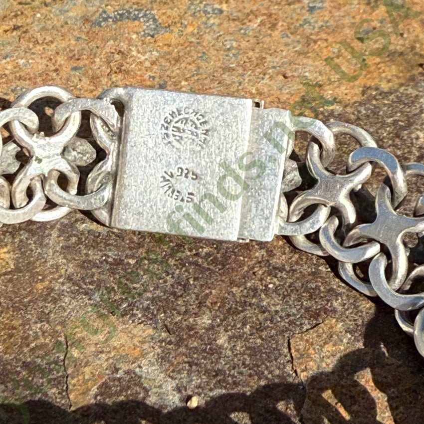 Vintage ’X’ Link Wide Sterling Silver Bracelet Mexico bracelet