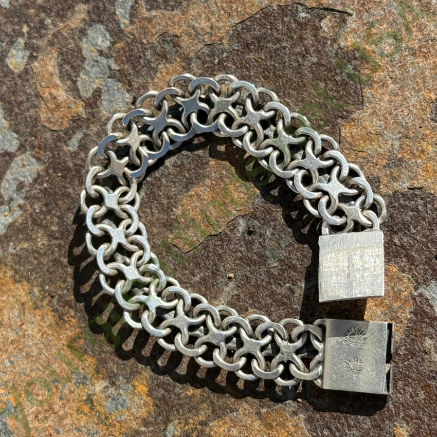Vintage ’X’ Link Wide Sterling Silver Bracelet Mexico bracelet