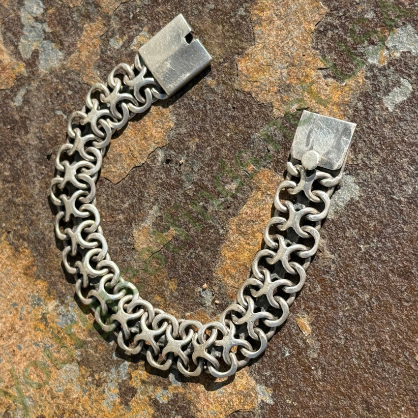 Vintage ’X’ Link Wide Sterling Silver Bracelet Mexico bracelet