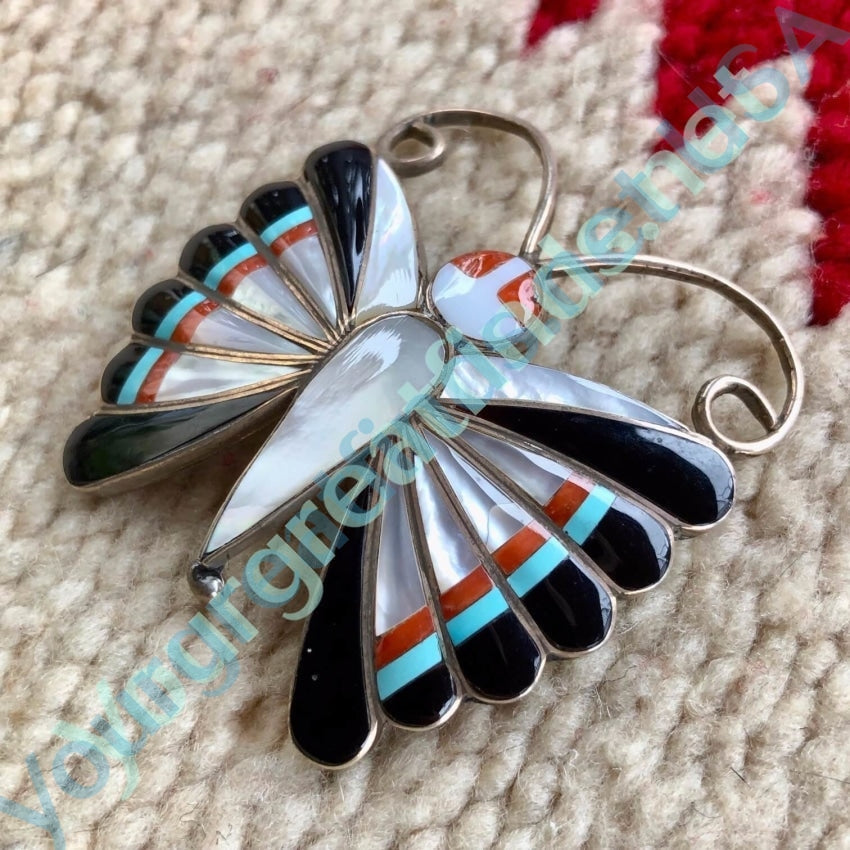 Vintage Zuni  Butterfly Pendant Pin Channel Inlay Yourgreatfinds