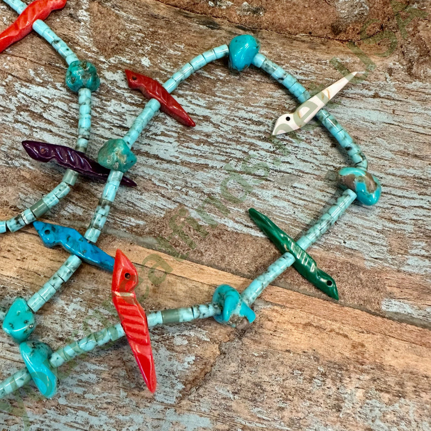 Vintage Zuni Carved Bird Fetish Turquoise Heishi Necklace