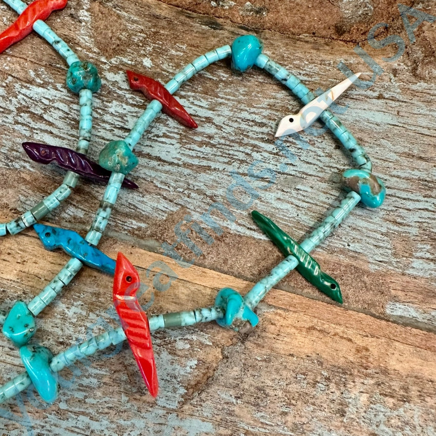 Vintage Zuni Carved Bird Fetish Turquoise Heishi Necklace