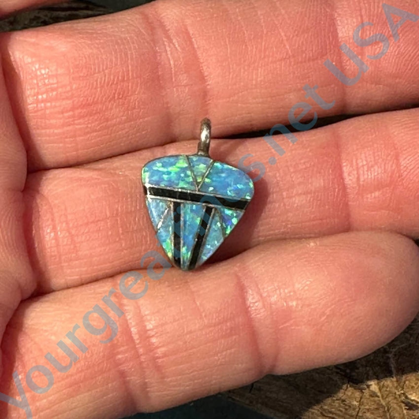 Vintage Zuni Jet Opal Sterling Silver Inlay Pendant