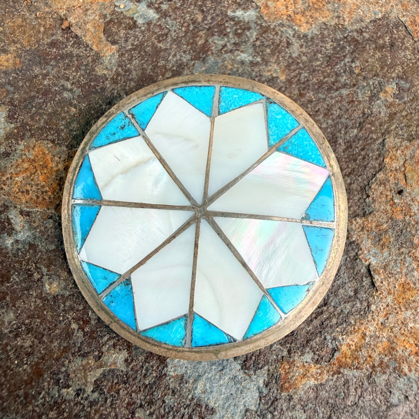 Vintage Zuni Mother-of-Pearl & Turquoise Brooch Pin pin brooch