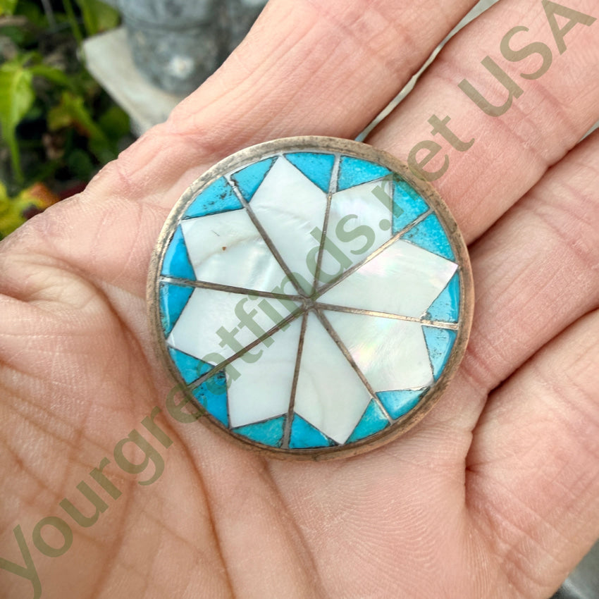 Vintage Zuni Mother-of-Pearl & Turquoise Brooch Pin pin brooch