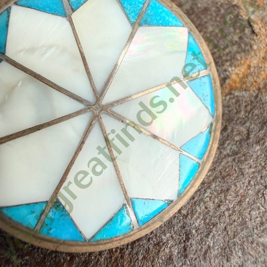 Vintage Zuni Mother-of-Pearl & Turquoise Brooch Pin pin brooch