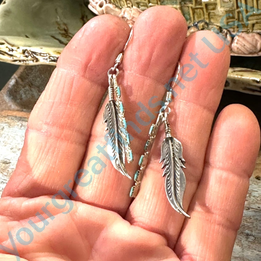 Vintage Zuni Needlepoint Feather Pierced Earrings 925