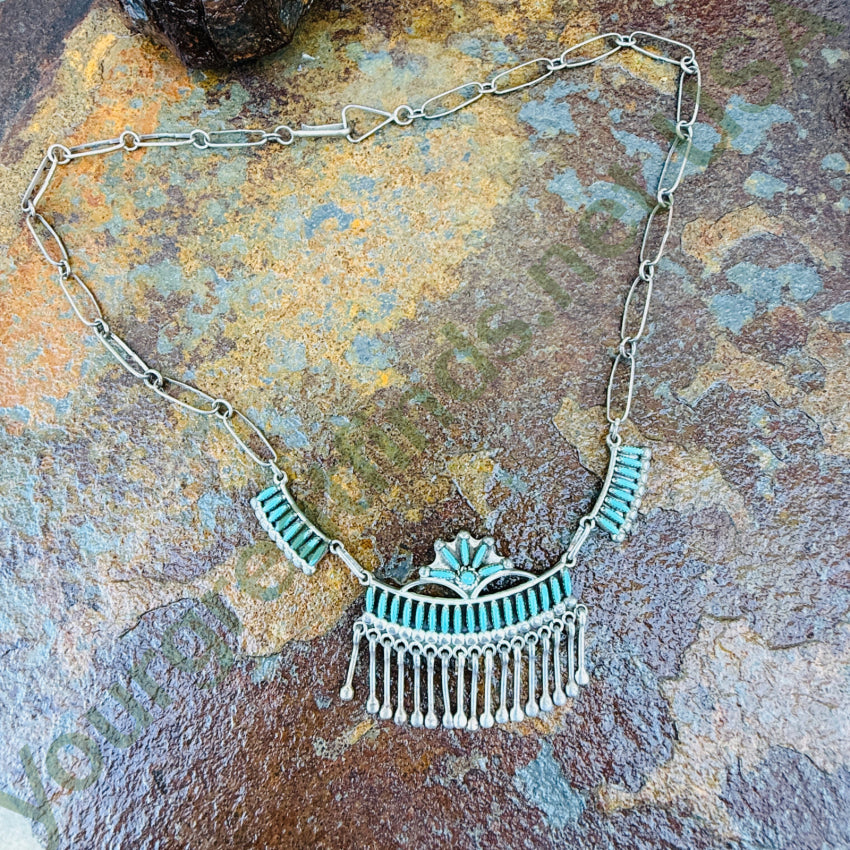 Vintage Zuni Needlepoint Turquoise Necklace 925 necklace