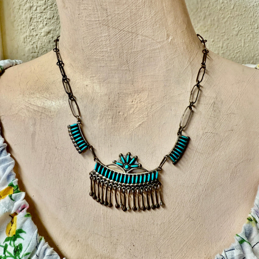 Vintage Zuni Needlepoint Turquoise Necklace 925 necklace
