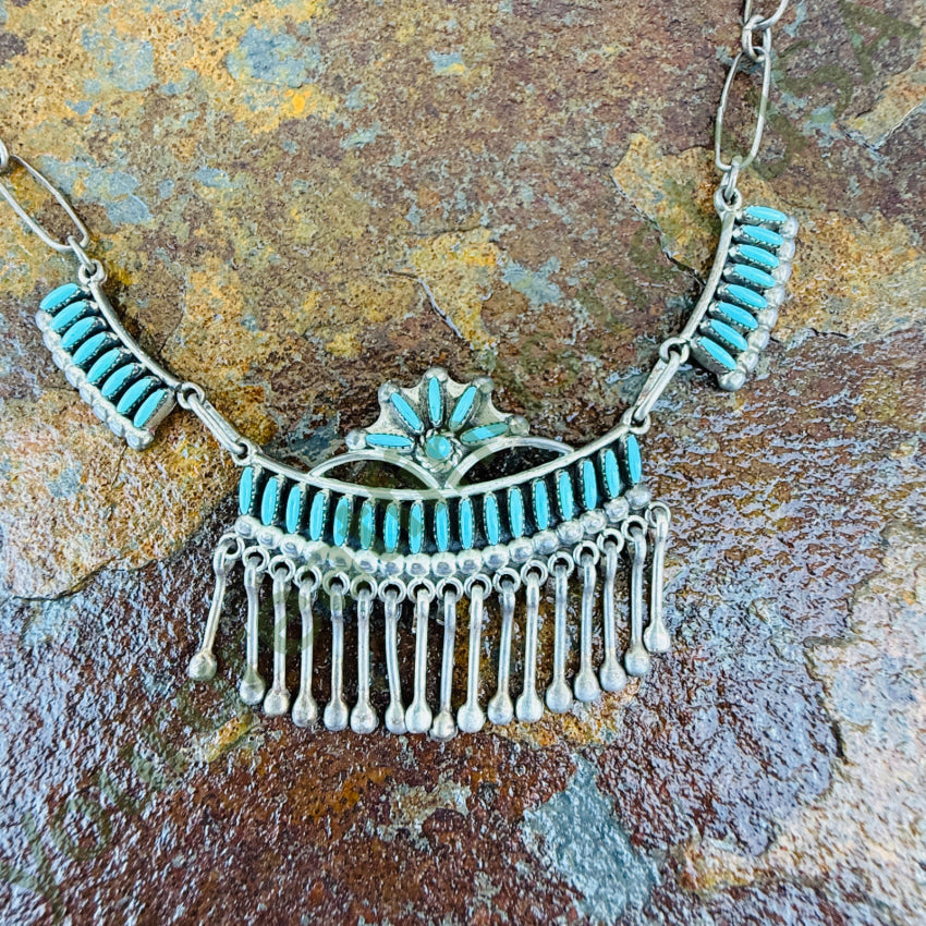 Vintage Zuni Needlepoint Turquoise Necklace 925 necklace