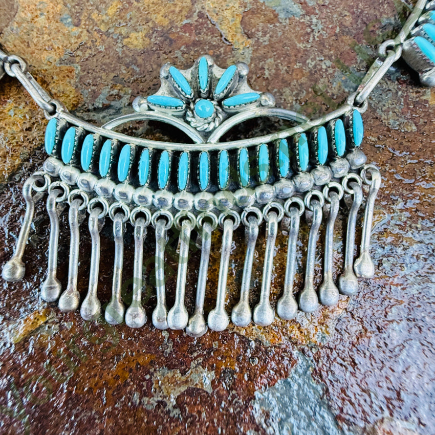 Vintage Zuni Needlepoint Turquoise Necklace 925 necklace