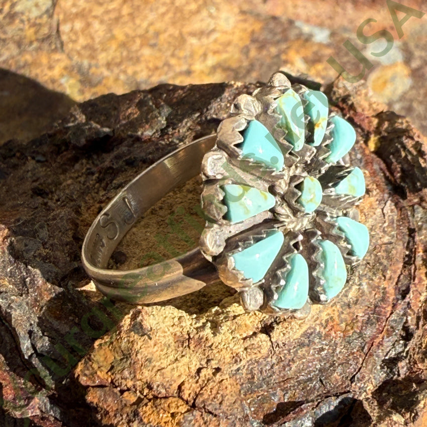 VIntage Zuni Pale Blue Turquoise Rosette Cluster Ring 8.5 ring