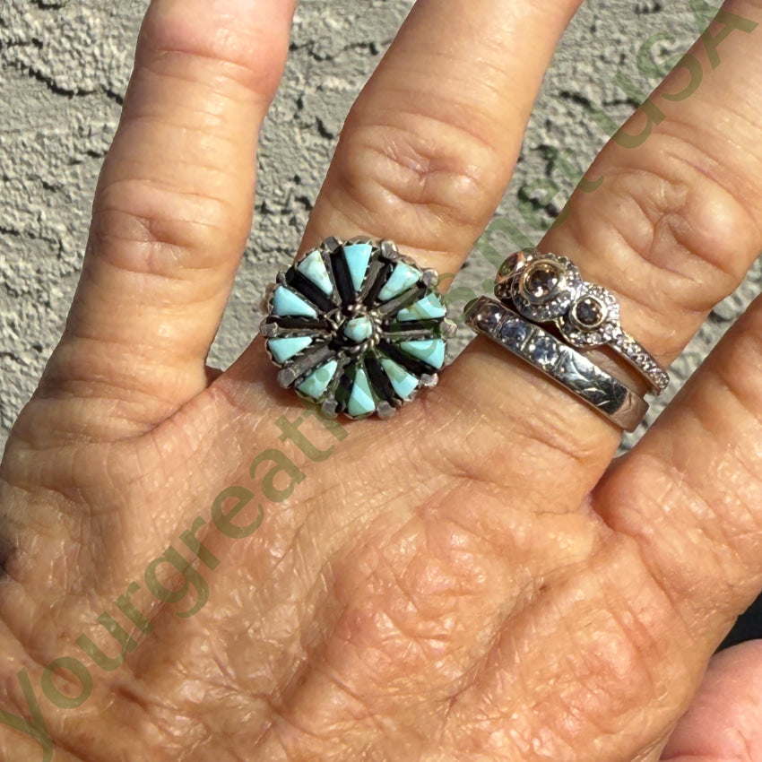 VIntage Zuni Pale Blue Turquoise Rosette Cluster Ring 8.5 ring