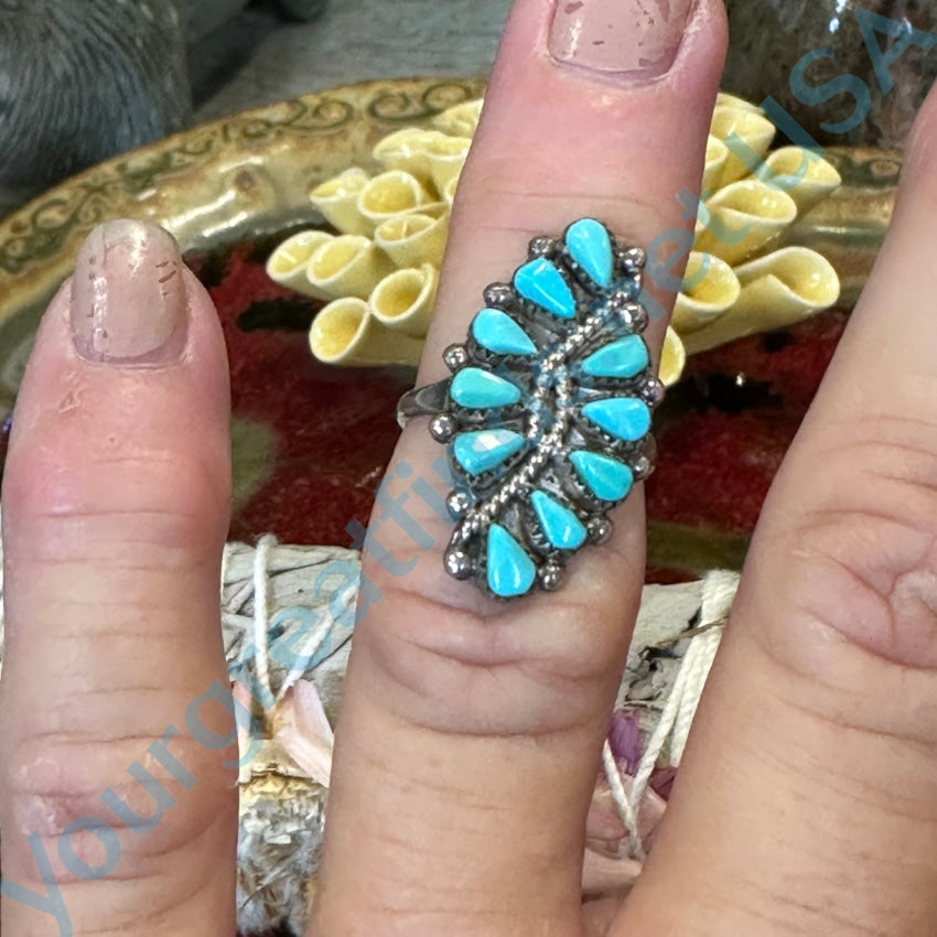 Vintage Zuni Petit Point Turquoise Ring Size 5 Sterling Silver