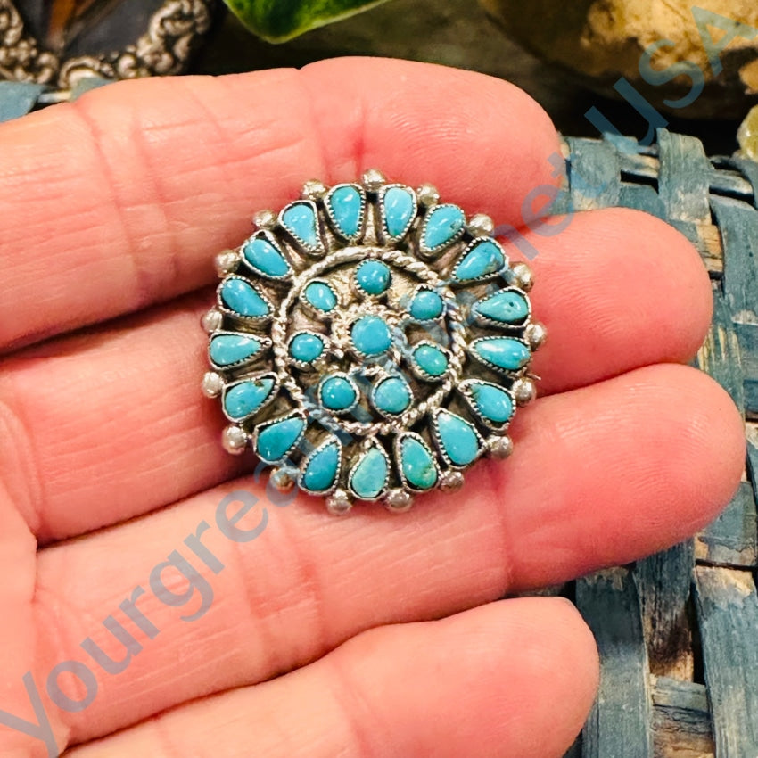 Vintage Zuni Petit Point Turquoise Rosette Pin Sterling