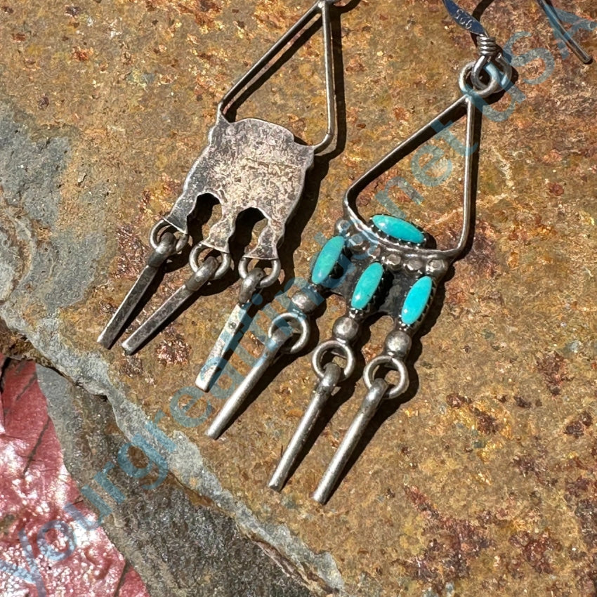 Vintage Zuni Rain Dance Earrings Sterling Silver Turquoise Pierced