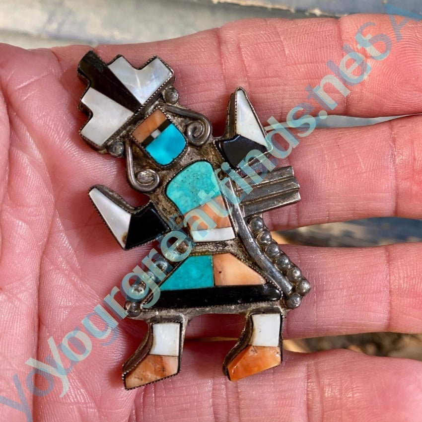 Vintage Zuni Rainbowman Pin with Plain Inlay Sterling Silver Yourgreatfinds