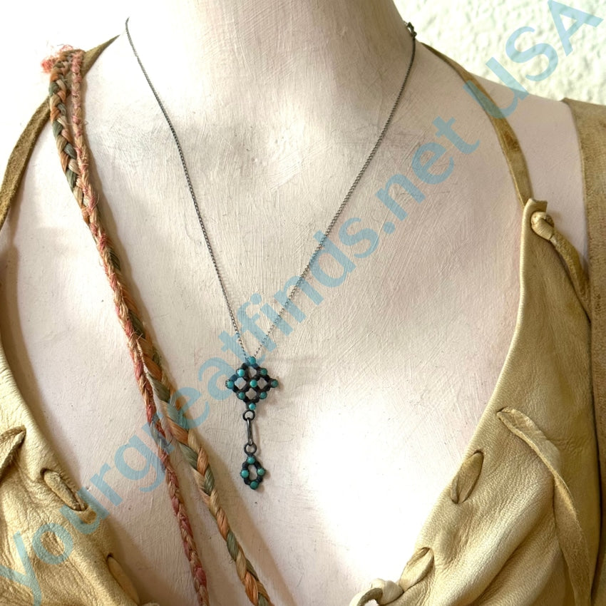 Vintage Zuni Snake Eye Turquoise Chandelier Pendant Chain Necklace