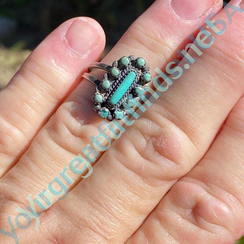 Vintage Zuni Snake Eye Turquoise Rosette Ring Size 6 Yourgreatfinds
