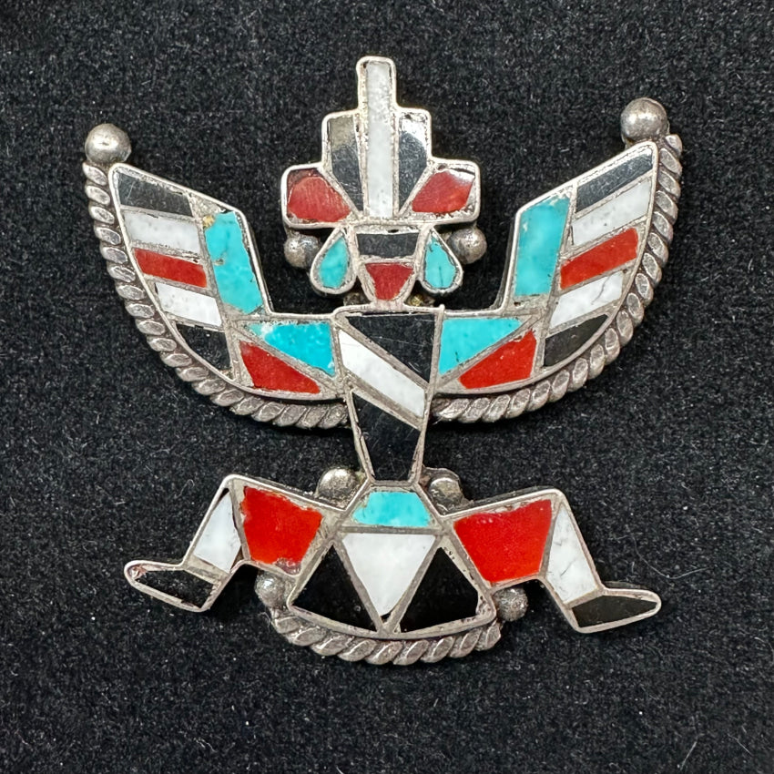 Vintage Zuni Sterling Silver & Channel Inlay Knifewing Piece Pin