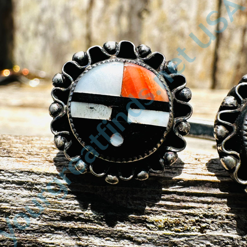 Vintage Zuni Sterling Silver Channel Inlay Sungod Cufflinks