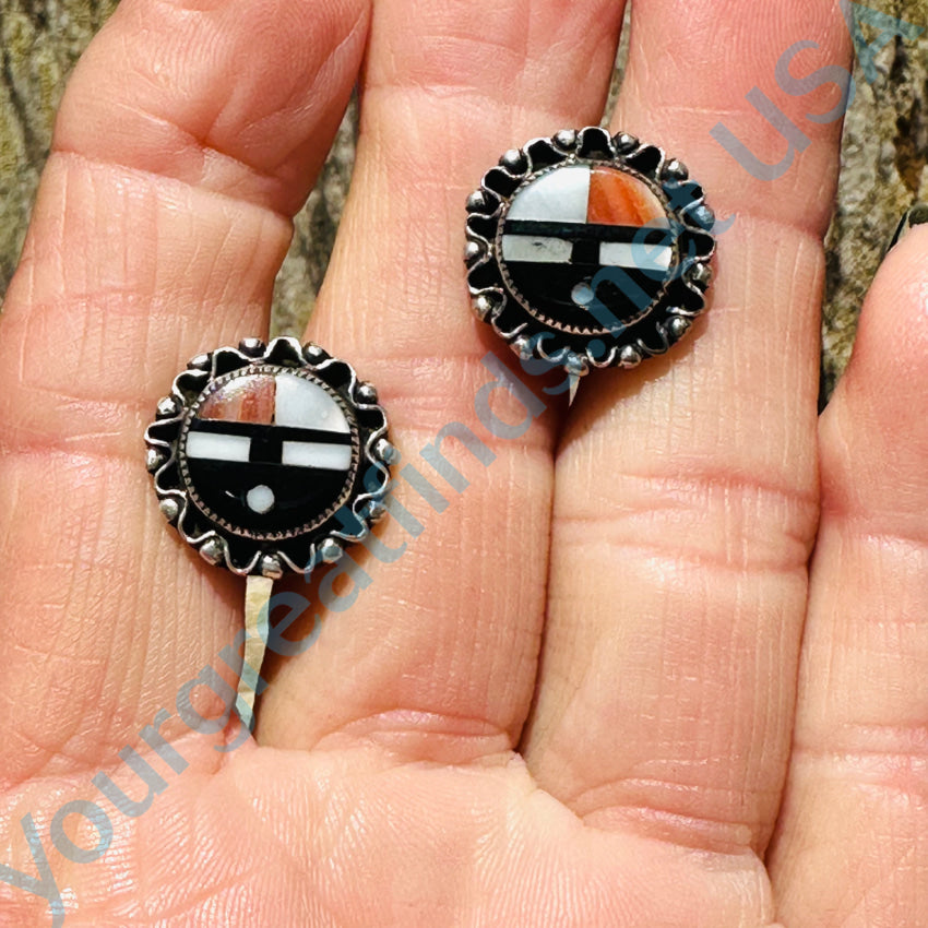 Vintage Zuni Sterling Silver Channel Inlay Sungod Cufflinks