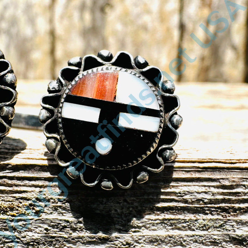 Vintage Zuni Sterling Silver Channel Inlay Sungod Cufflinks