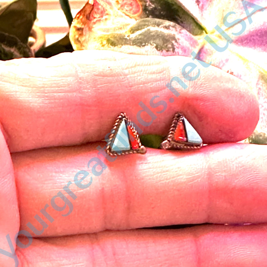 Vintage Zuni Sterling Silver Channel Inlay Triangle Post Stud Earrings Earrings