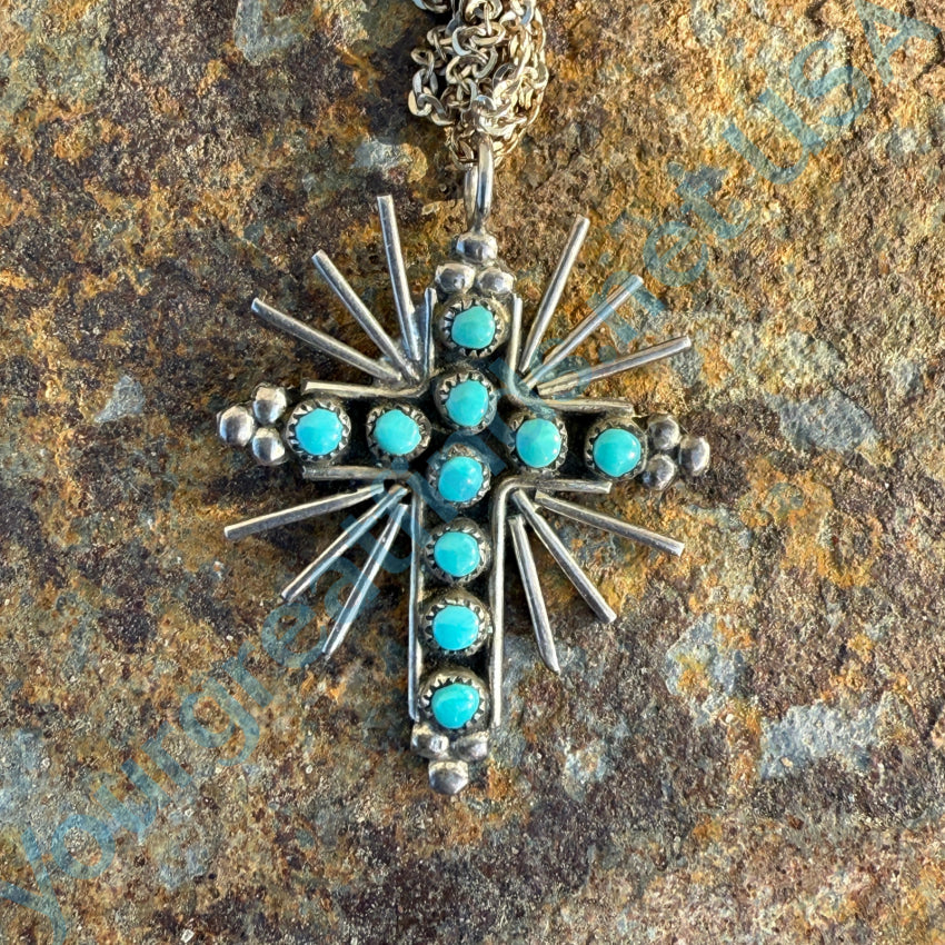 Terling silver vintage snake eye turquoise cross (as-is) outlet pendant