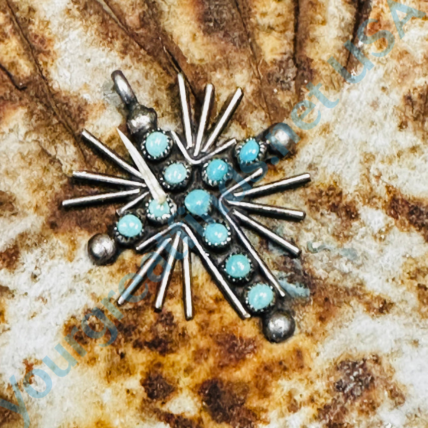 Vintage Zuni Sterling Silver Cross Pendant Snake Eye Pale Turquoise