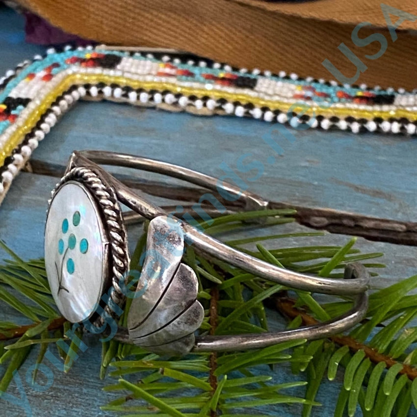 Vintage Zuni Sterling Silver Inlay Flower Bracelet
