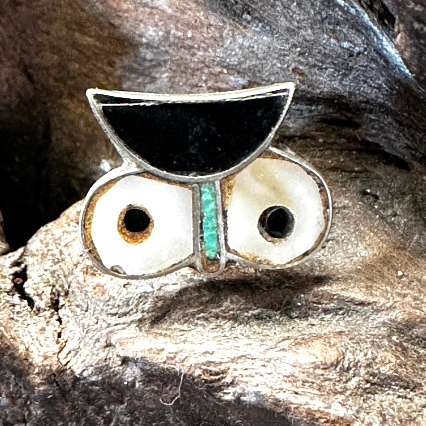 Vintage Zuni Sterling Silver & Inlay Owl Pin Pin