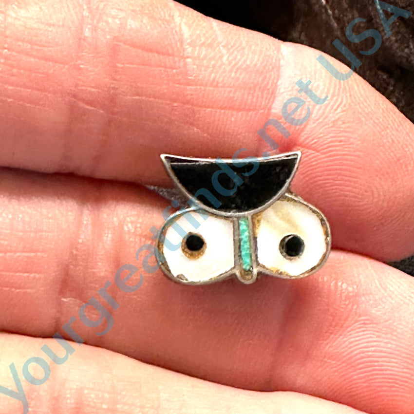 Vintage Zuni Sterling Silver & Inlay Owl Pin Pin